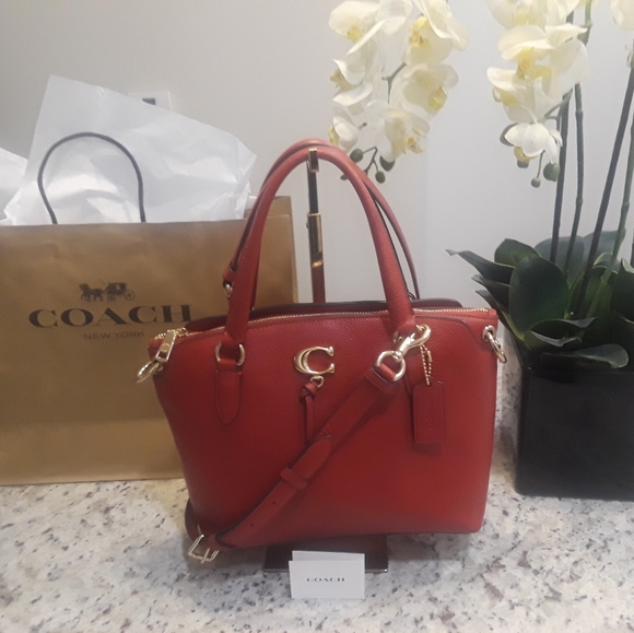 Coach Handbags - 💝Host Pick💝 COACH Remi Red Pebble Leather Satchel Crossbody NWT